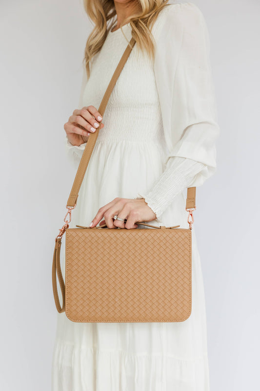 NEW Bible Cover, Weave Bible Case, Crossbody CARAMEL