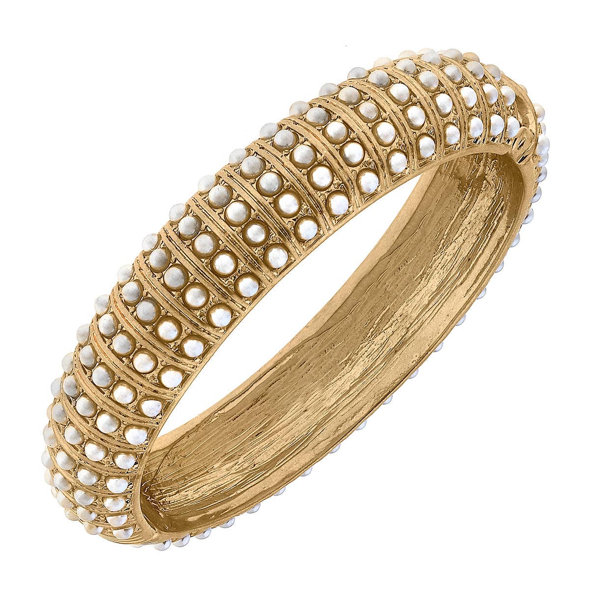 Jackie Pearl-Studded Statement Hinge Bangle in Ivory