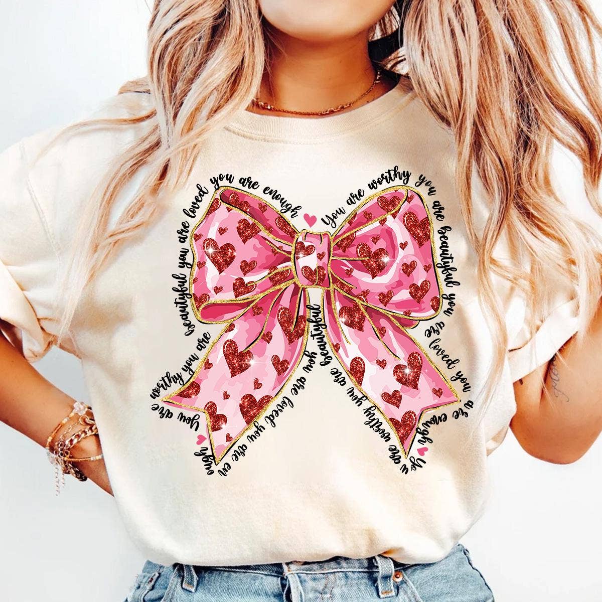 Pink Valentine Coquette Heart Bow T-Shirt