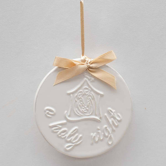 O Holy Night Embossed Ornament   White/Gold   4"