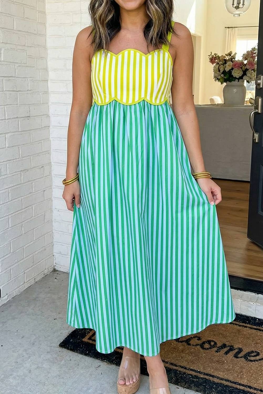 LAS-LIVE Striped Patchwork Midi Dress (S-XL)