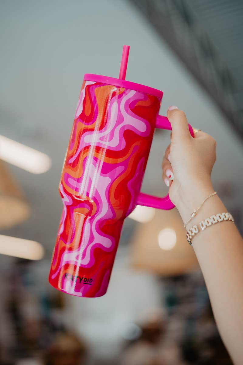 Hot Pink Retro Swirl Valentine's Day Stainless Steel Tumbler