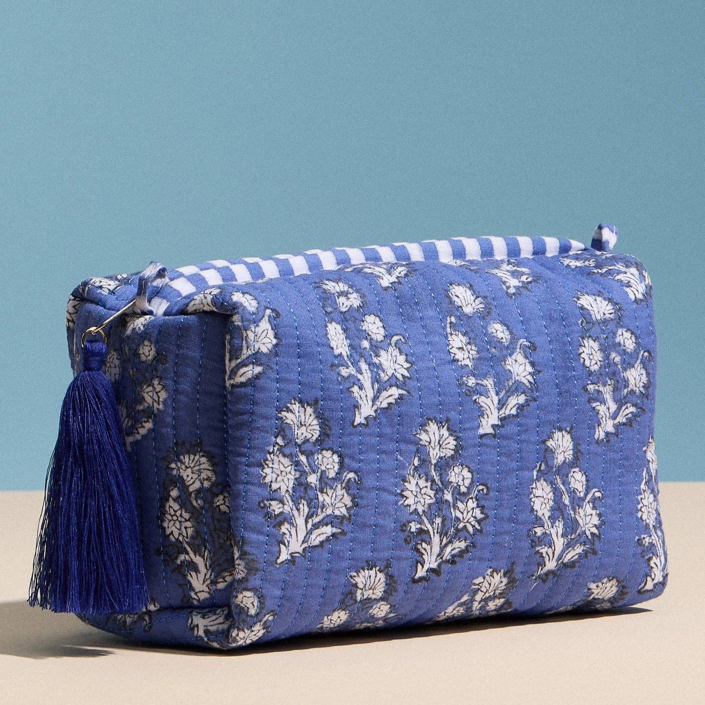Stone & Stitch Cosmetic Pouch – Zipper Makeup Bag with Tassel