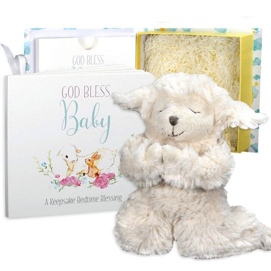 God Bless Baby Gift Set w/ Book, Praying Lamb and Book