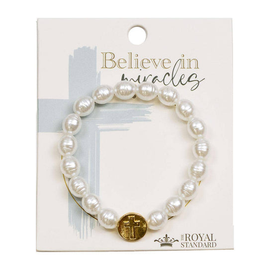 Believe in Miracles Bracelet   White/Gold   7"