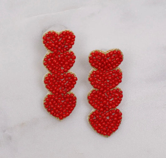 Hearts Beaded Earrings | Red