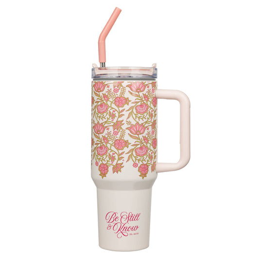 Tumbler w/straw SS Pink Be Still Ps. 46:10