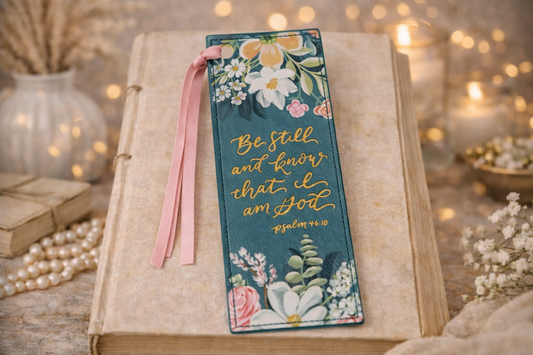 Bookmark Faux Leather Teal Be Still. Ps. 46:10