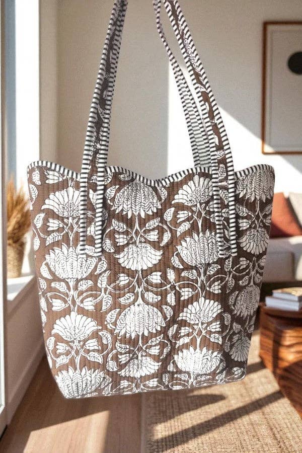 Maple Blossom Brown Scalloped Tote Bag
