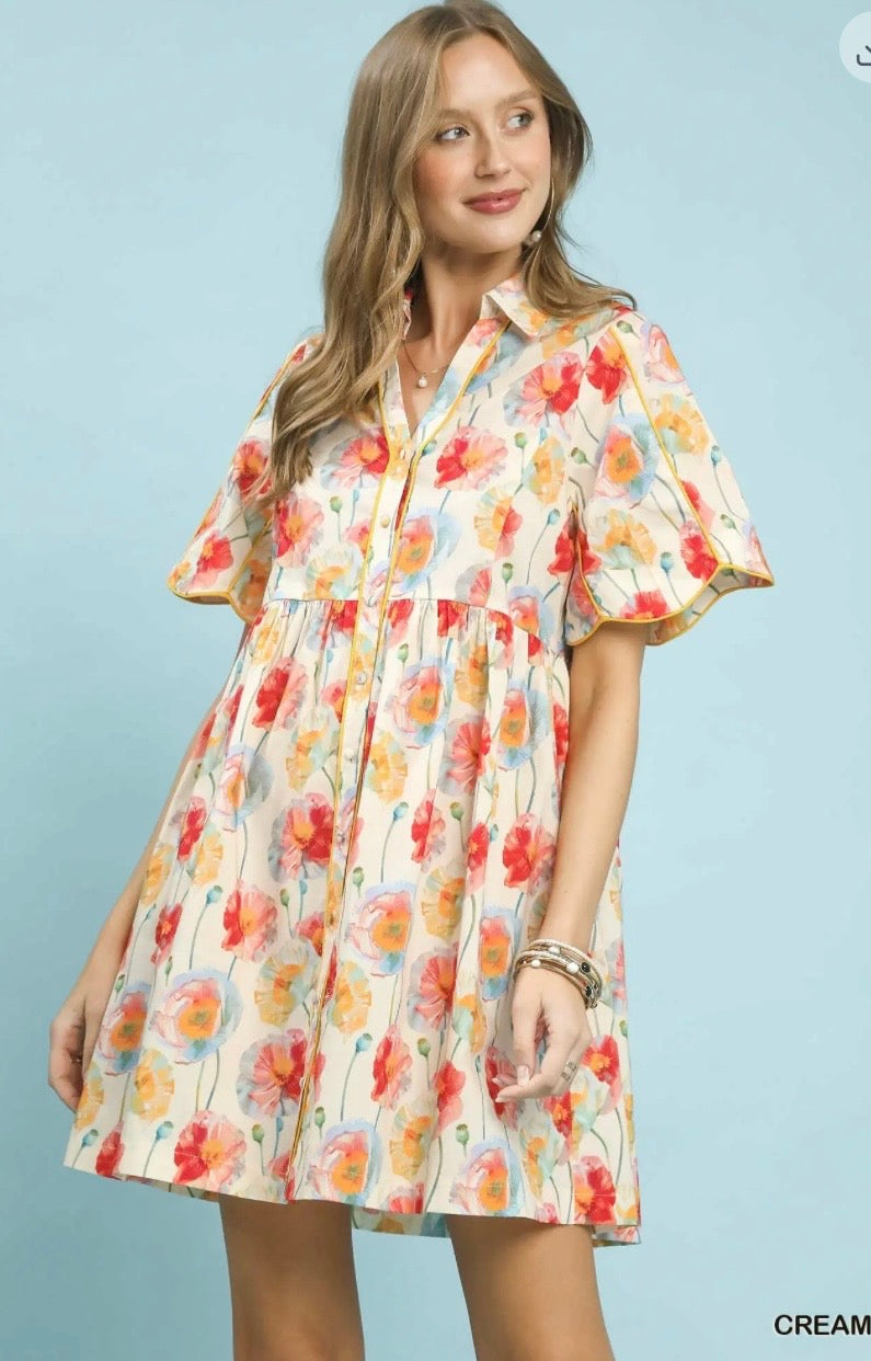 Floral Button-Front Babydoll Dress
