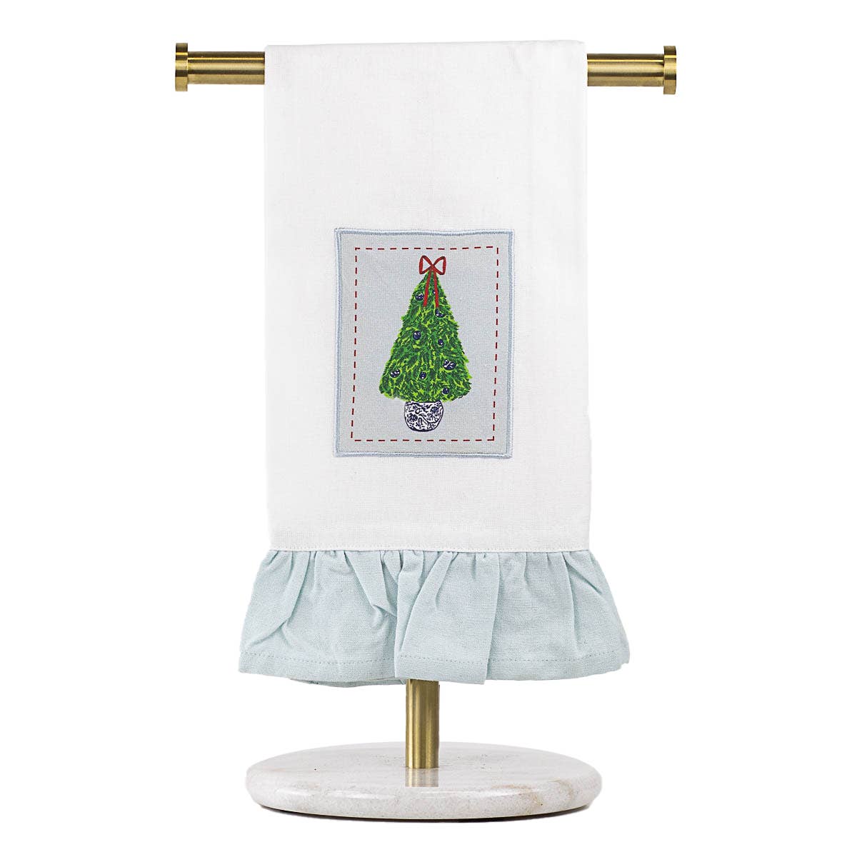 Christmas Topiary Ruffle Hand Towel   White/Ice/Multi   20x28