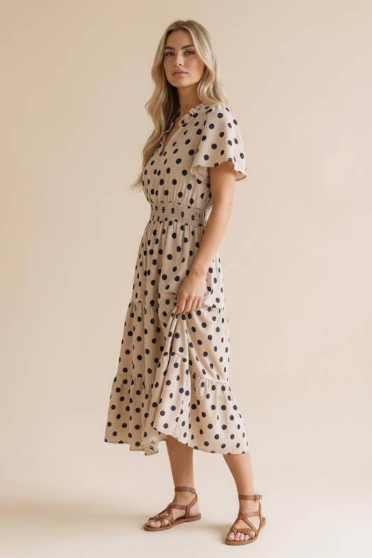 Polkadot Smocked Waist Tiered Maxi Dress