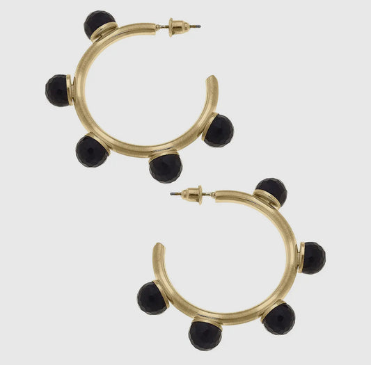 Allison Resin Beaded Hoop Earrings- Black