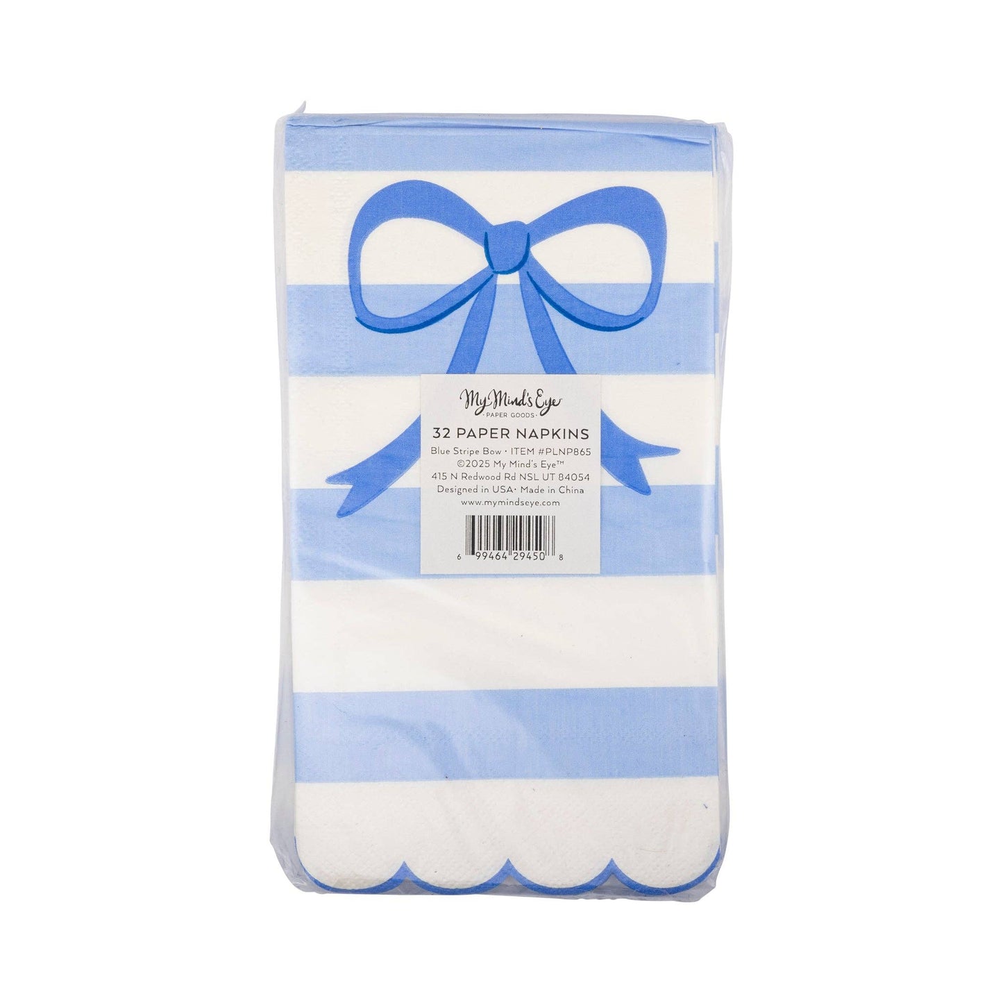 Blue Stripe Bow Scallop Guest Napkins