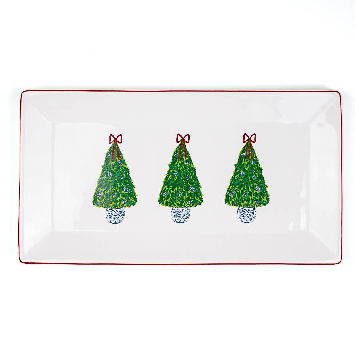 Grand Christmas Tree Rectangle Platter   White/Green/Red   12x6.5