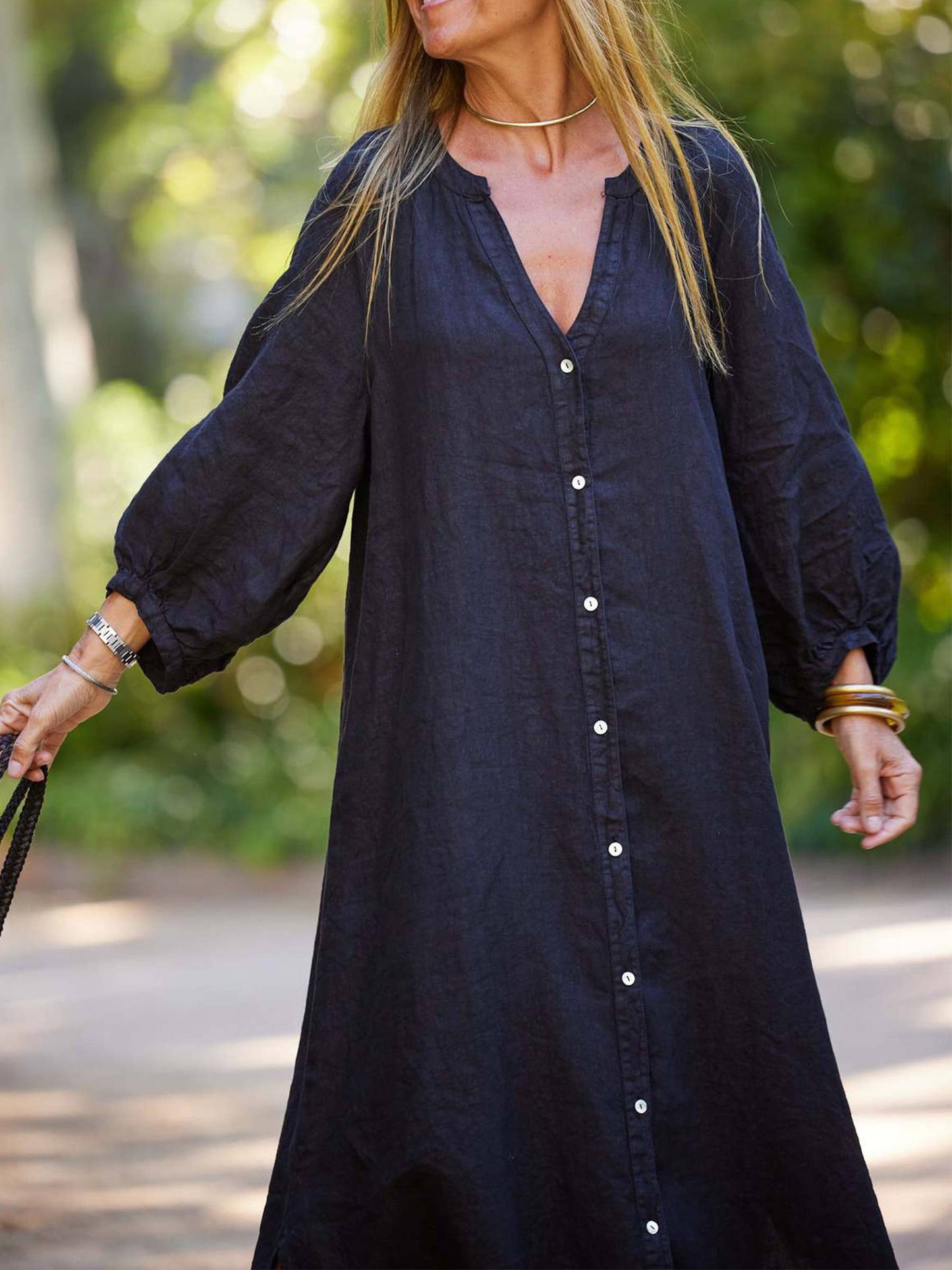 Solid Color Long Shirt Dress