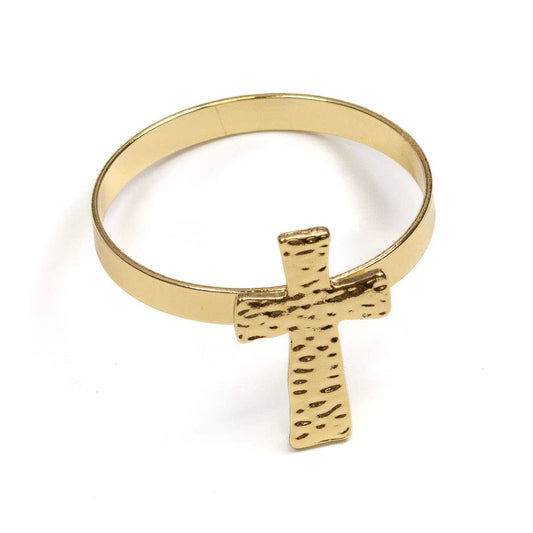 Hammered Cross Napkin Ring   Gold   1.5"