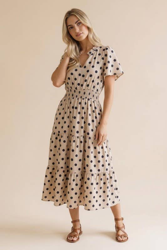 Polkadot Smocked Waist Tiered Maxi Dress