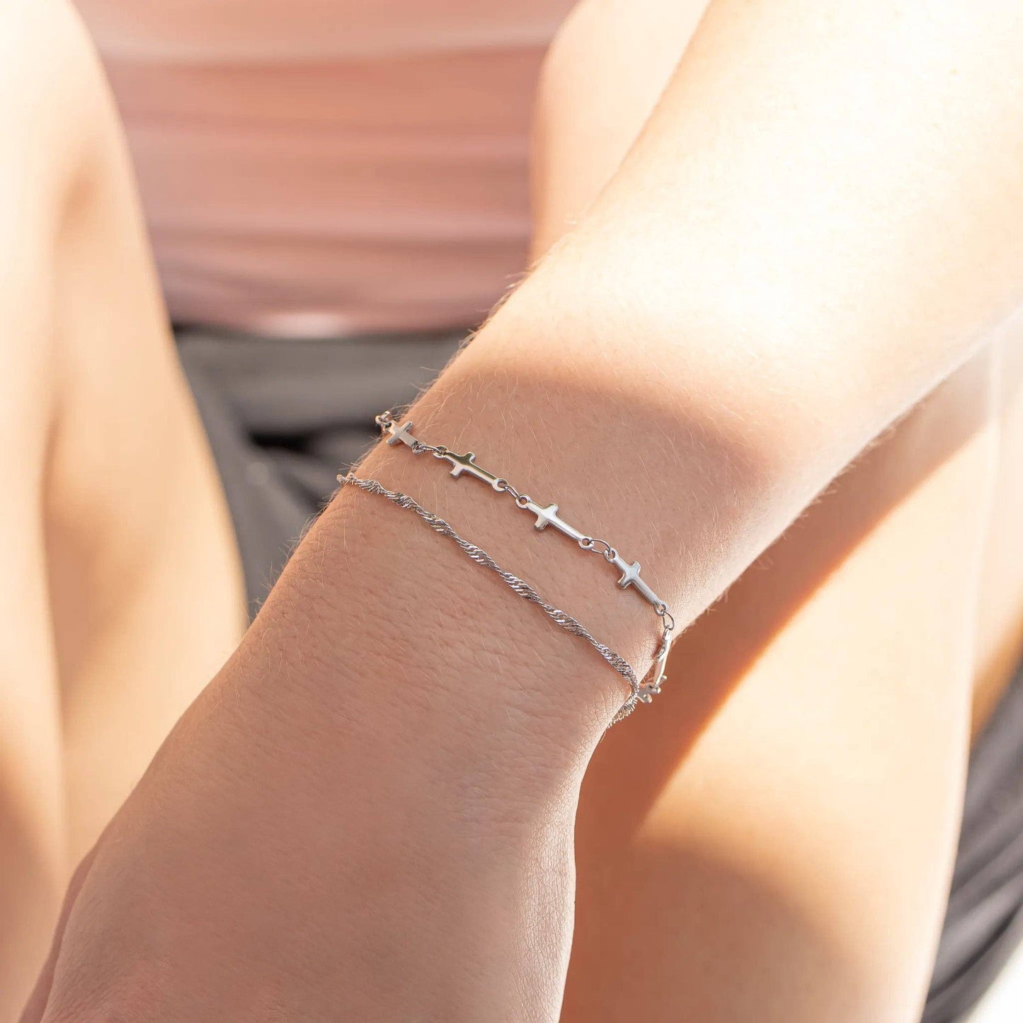 18K Gold PVD Stainless Steel Cross Chain Bracelet