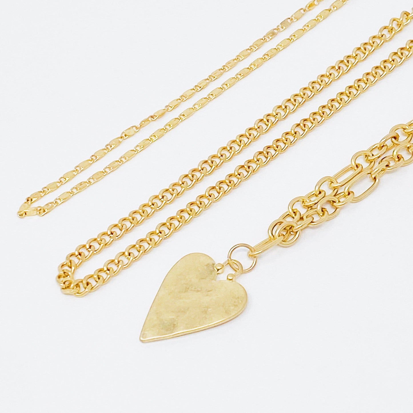 Heart Charm Layered Chain Necklace Set Of 3