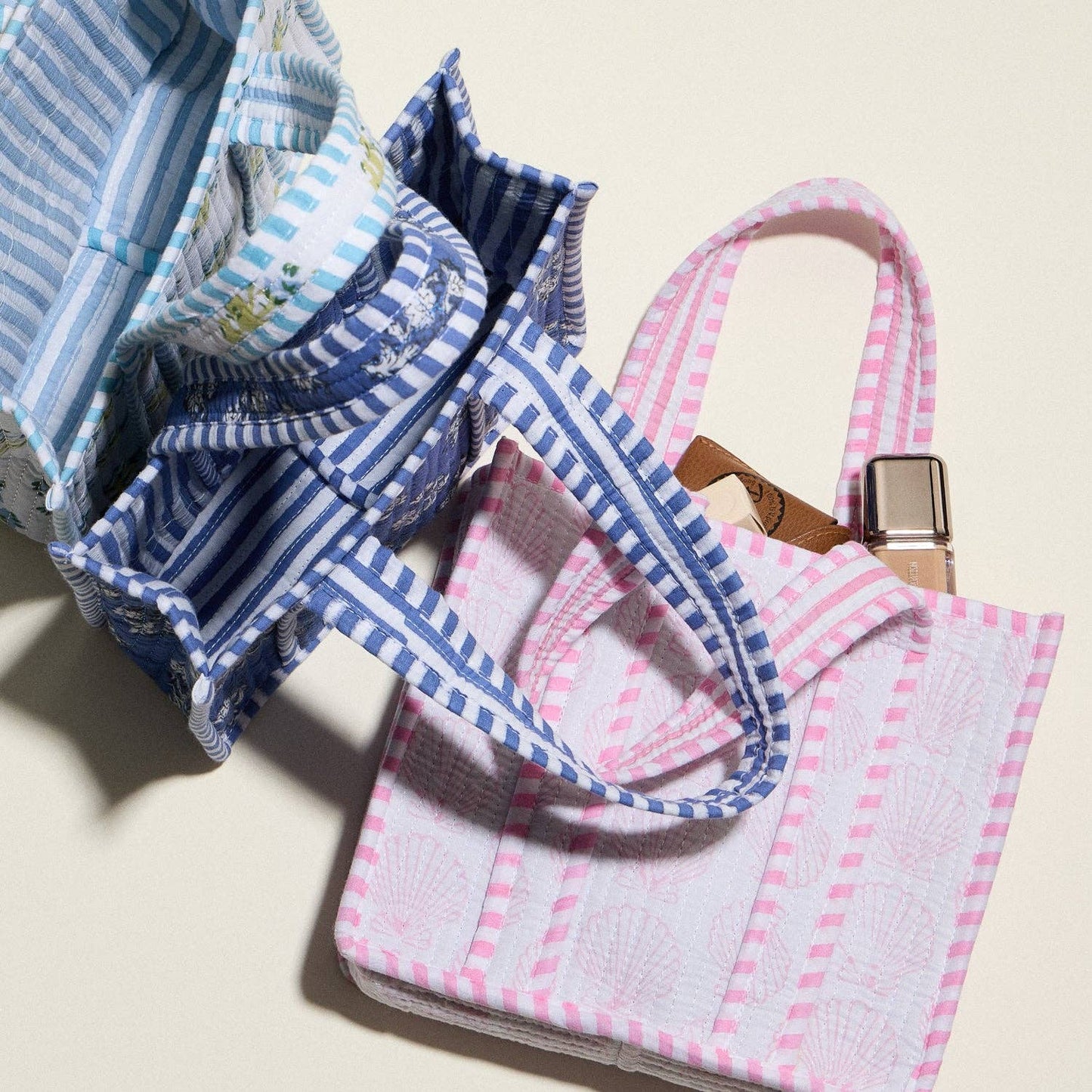Stone & Stitch Blue Quilted Floral Mini Tote Bag