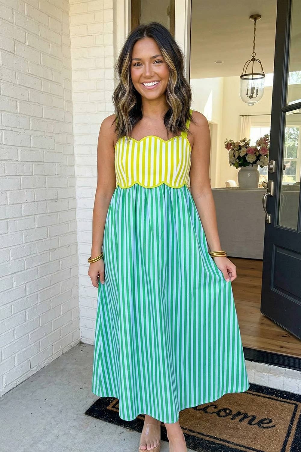 LAS-LIVE Striped Patchwork Midi Dress (S-XL)