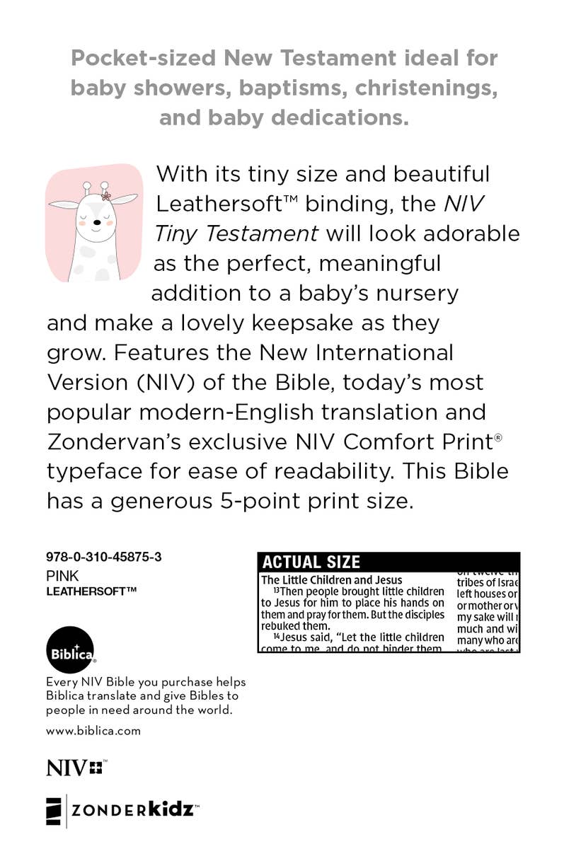 NIV Tiny Testament Bible, New Testament Leathersoft Pink