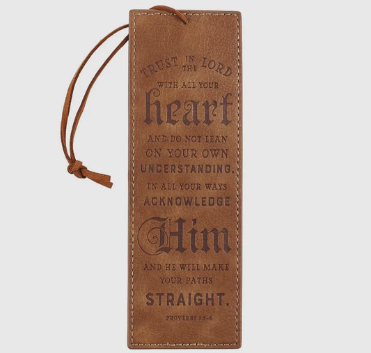 Trust in the Lord tan faux leather bookmark Proverbs 3:5