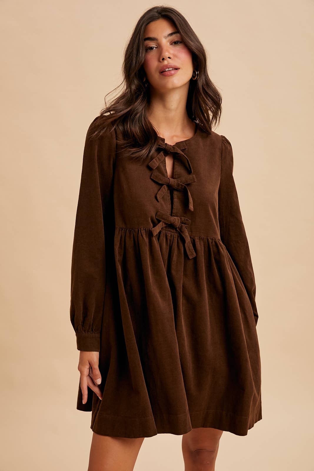 BOW TIE CORDUROY MINI DRESS