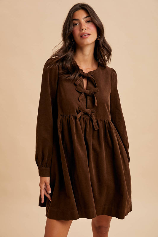 BOW TIE CORDUROY MINI DRESS