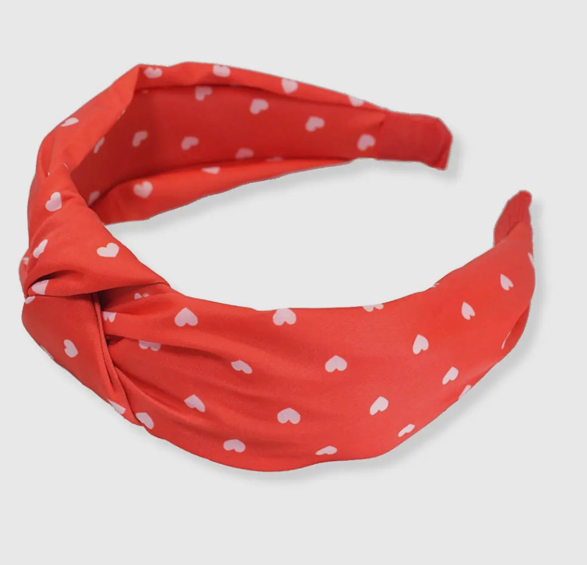 Pink Heart Print Knotted Headband- Red