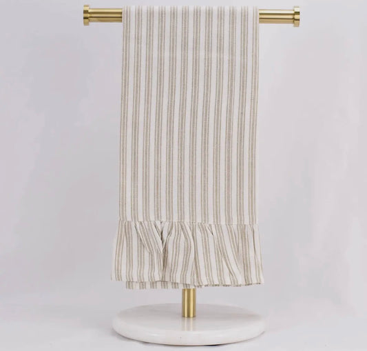 Ruffle Striped Hand Towel | Taupe & White