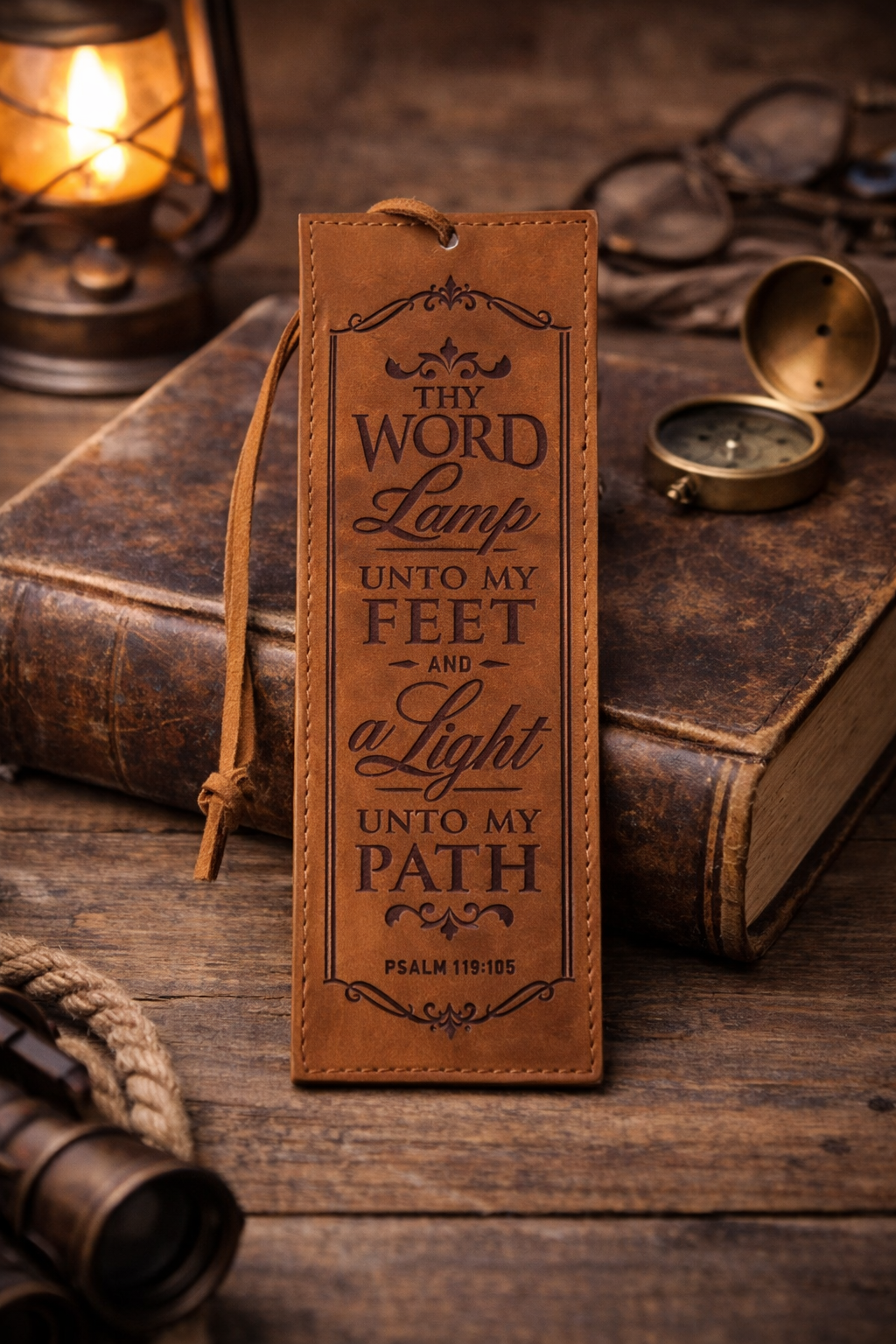 Bookmark Faux Leather Brown Thy Word is a Lamp Ps. 119:105