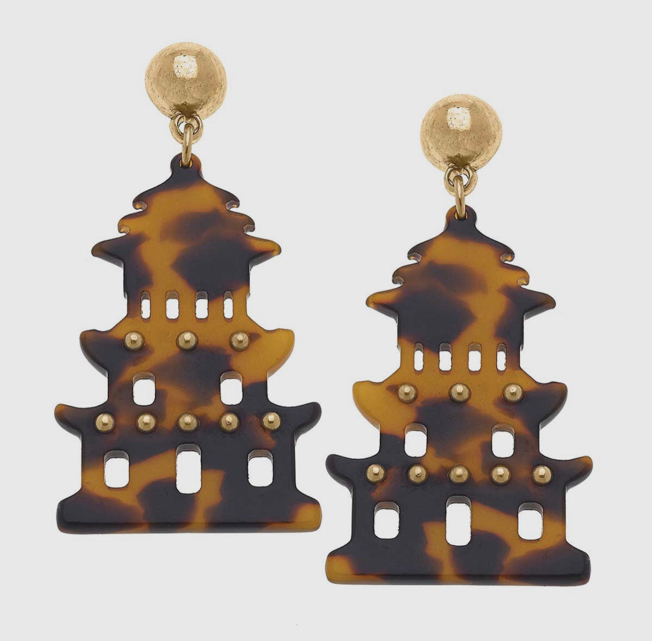 Tortoise Pagoda Resin Statement Earrings