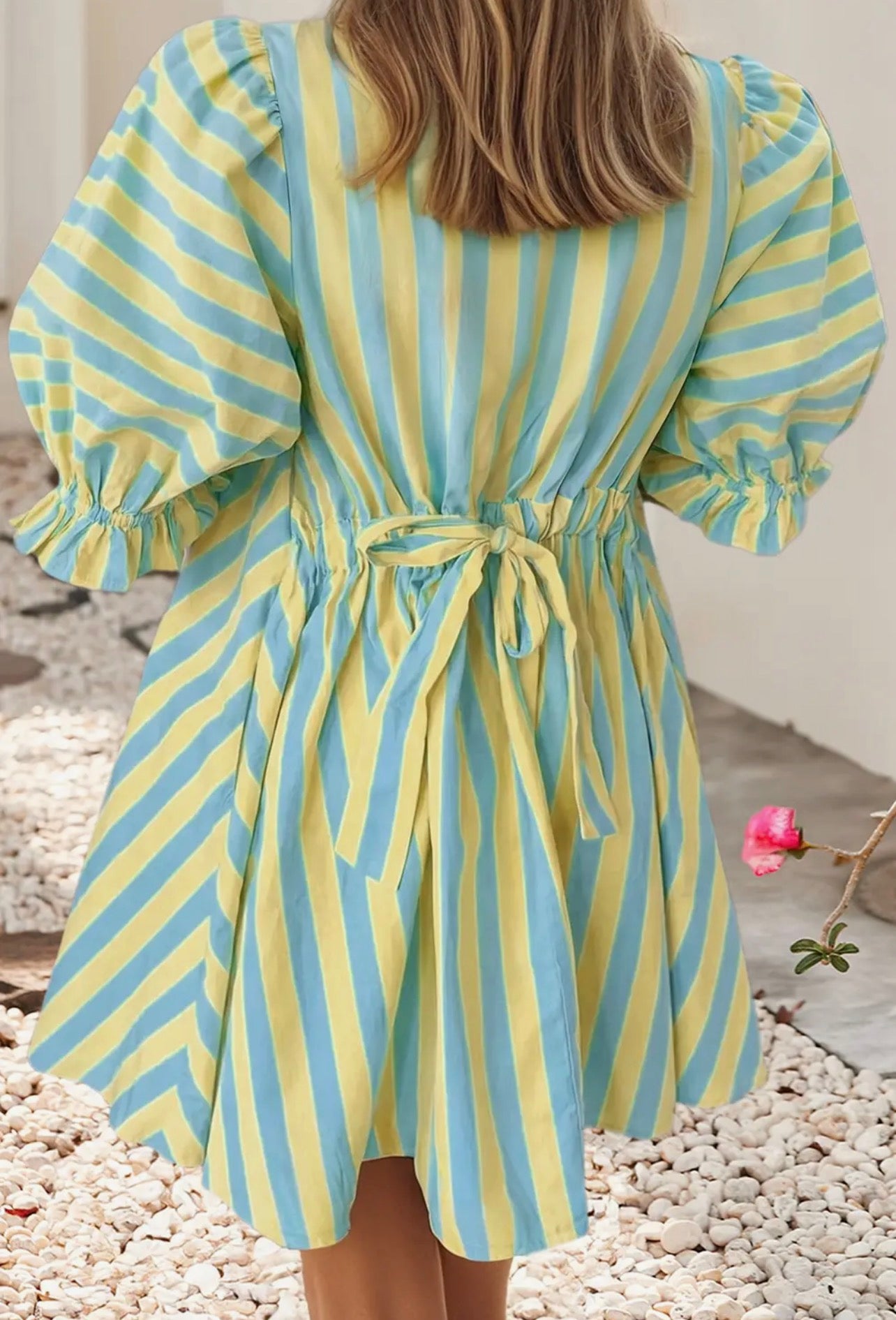 Striped Short Sleeve Pocket Short Dress