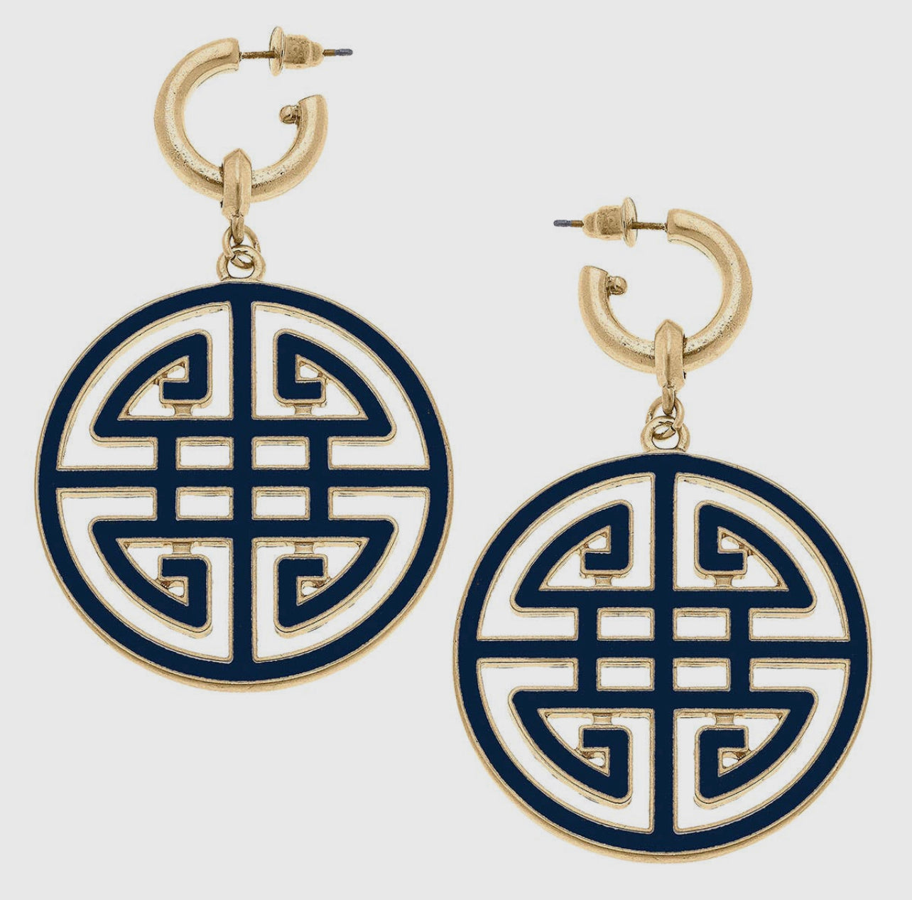 Navy Jenson Game Day Greek Keys Enamel Statement Earrings