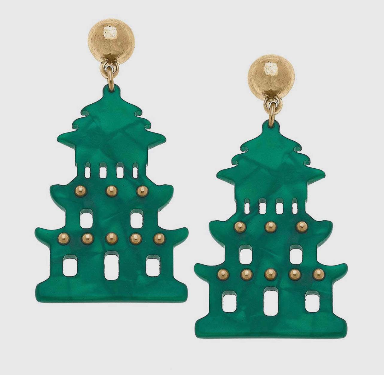 Green Pagoda Resin Statement Earrings