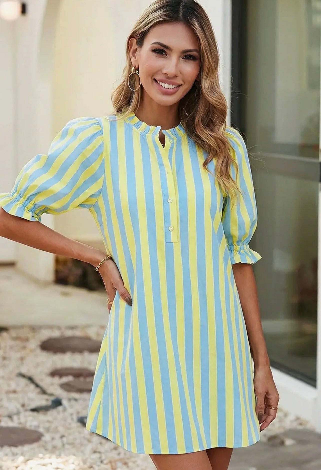 Striped Short Sleeve Pocket Short Dress