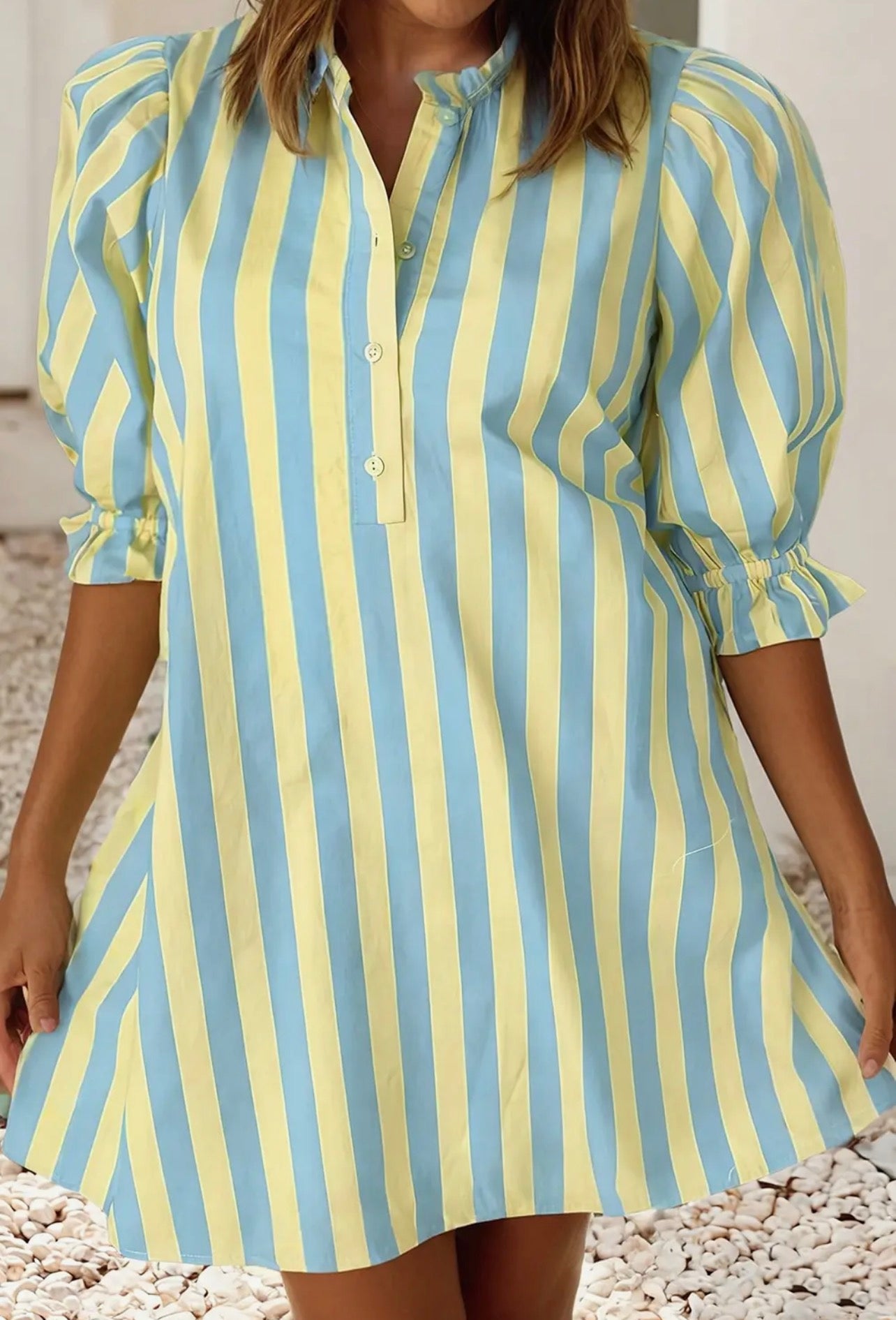 Striped Short Sleeve Pocket Short Dress