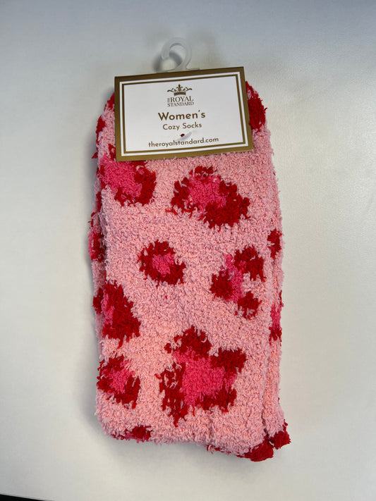 Leopard Valentine Cozy Socks -Pink/Red -One Size