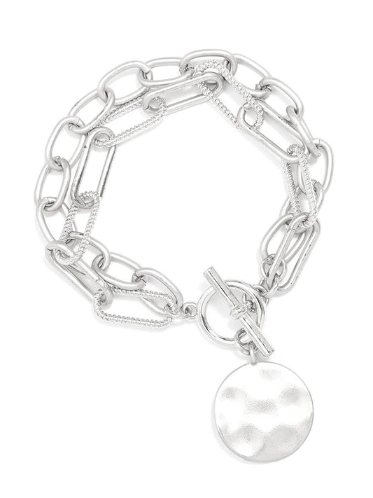 Silver Oval & Paper Clip Links Coin Bracelet