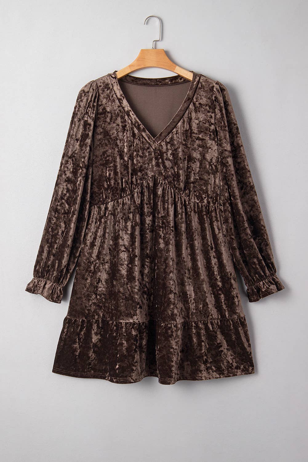 Plus Size Velvet Babydoll Mini Dress with Puff Sleeve