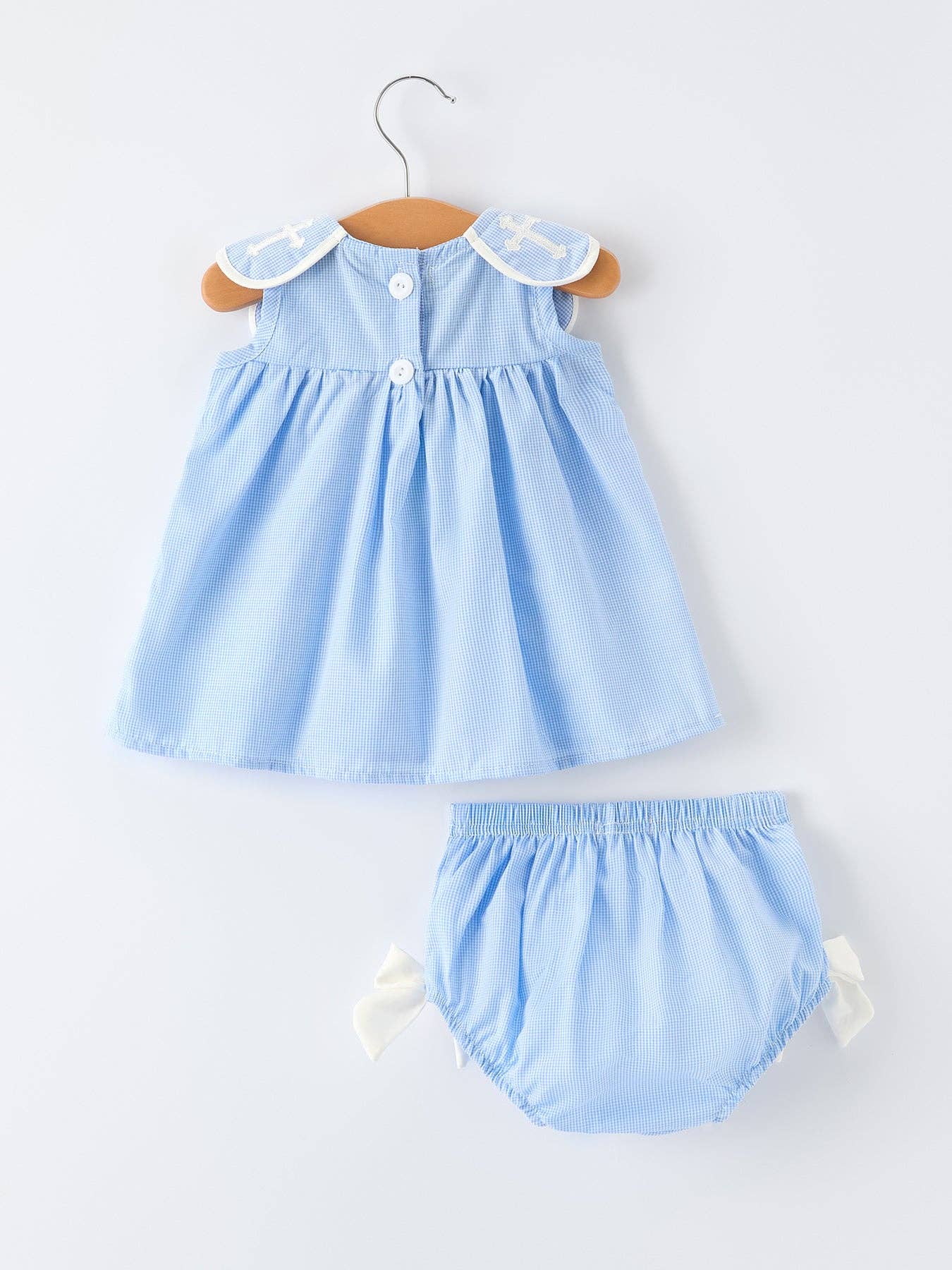 Blue Petal Peter Pan Collar Christening Girls Bloomer Set