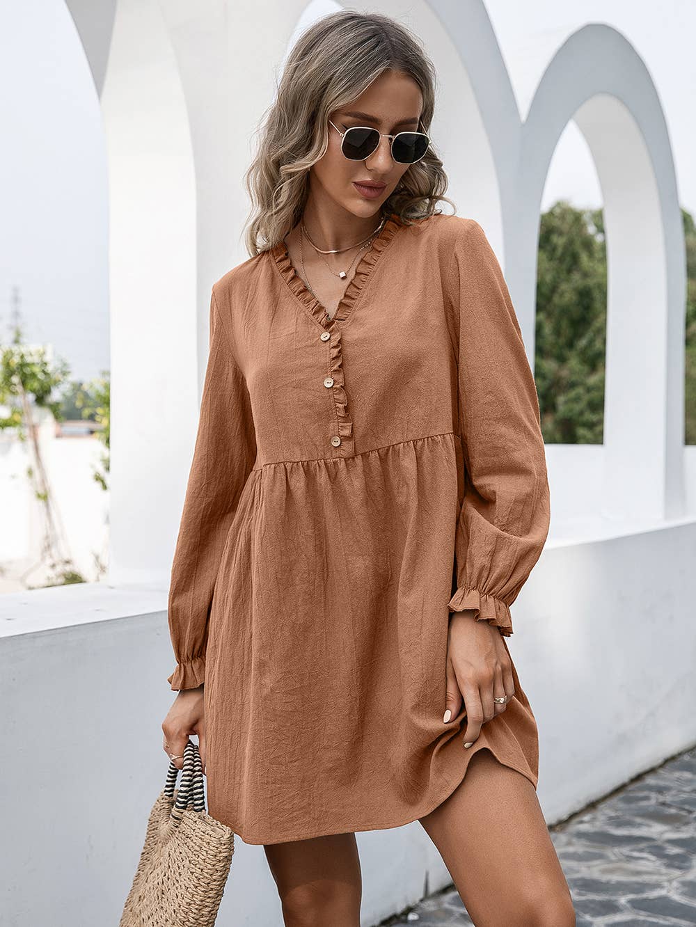 EP-DR8346 Baby Doll Ruffle Trim Dress