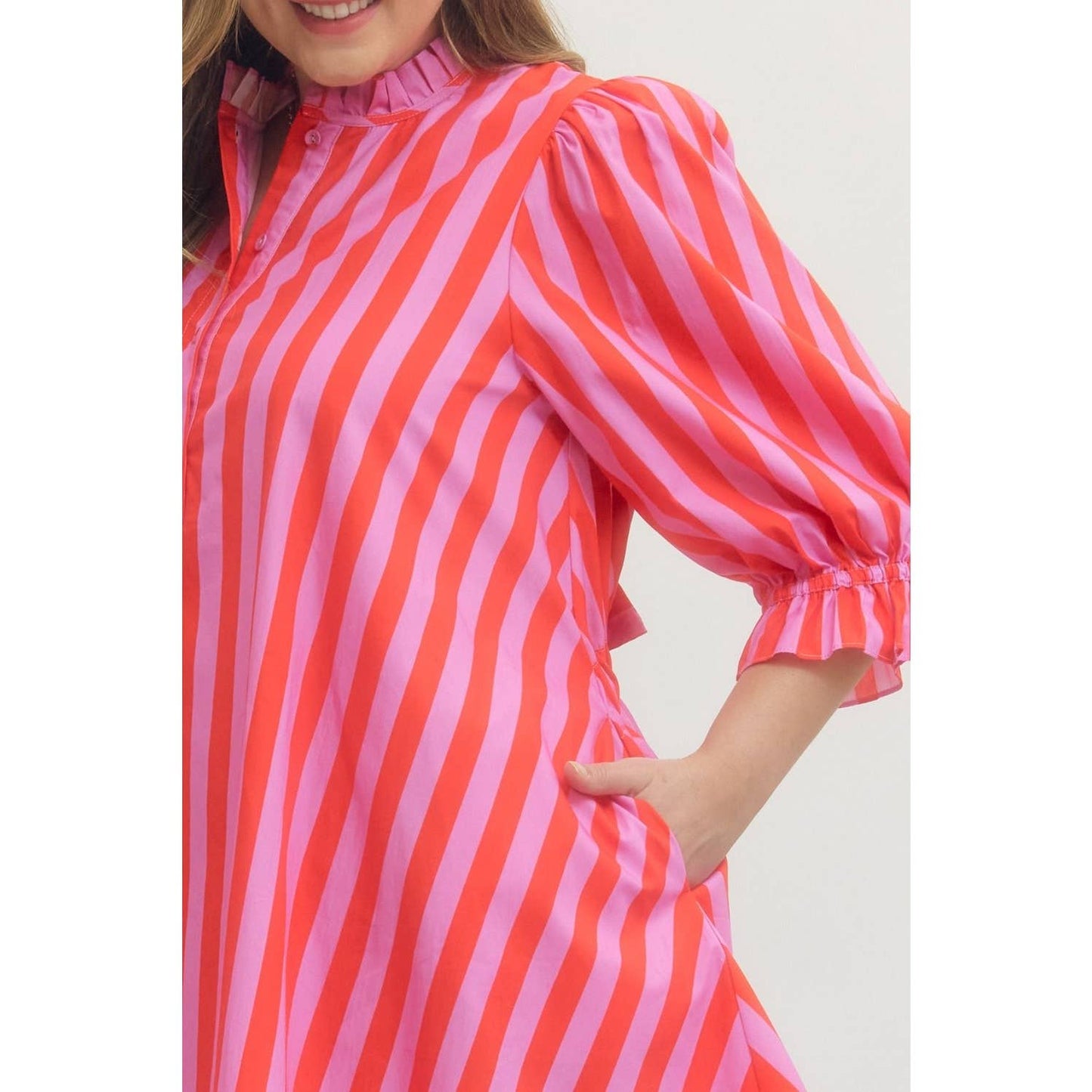 Style USA PLUS Striped puff sleeve mini dress