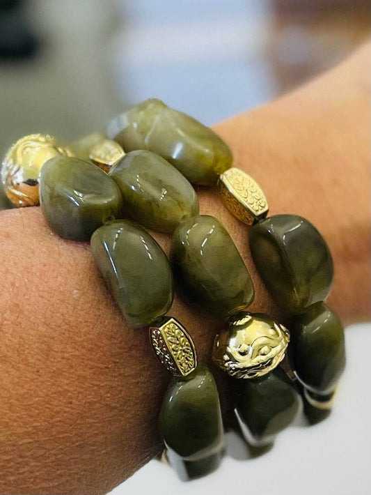 FALL - Beaded Bracelet (green marble)