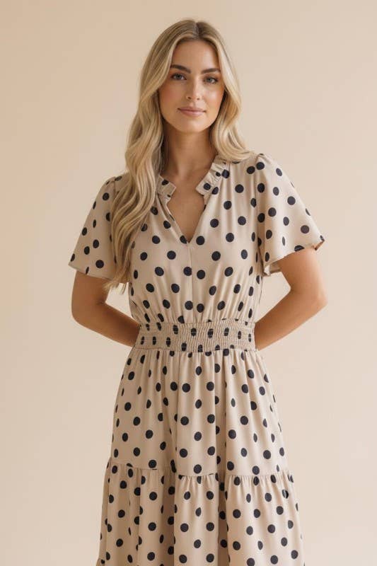 Polkadot Smocked Waist Tiered Maxi Dress