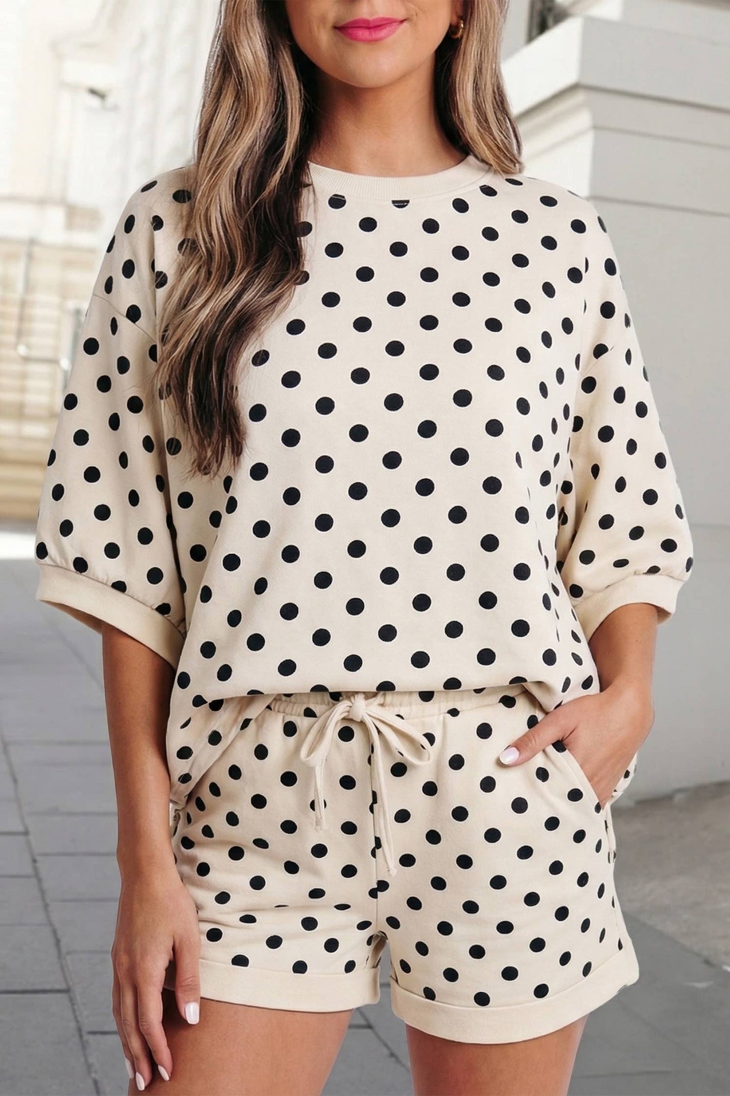 Polka Dots Print Half Sleeve Top Shorts Set | S-XL