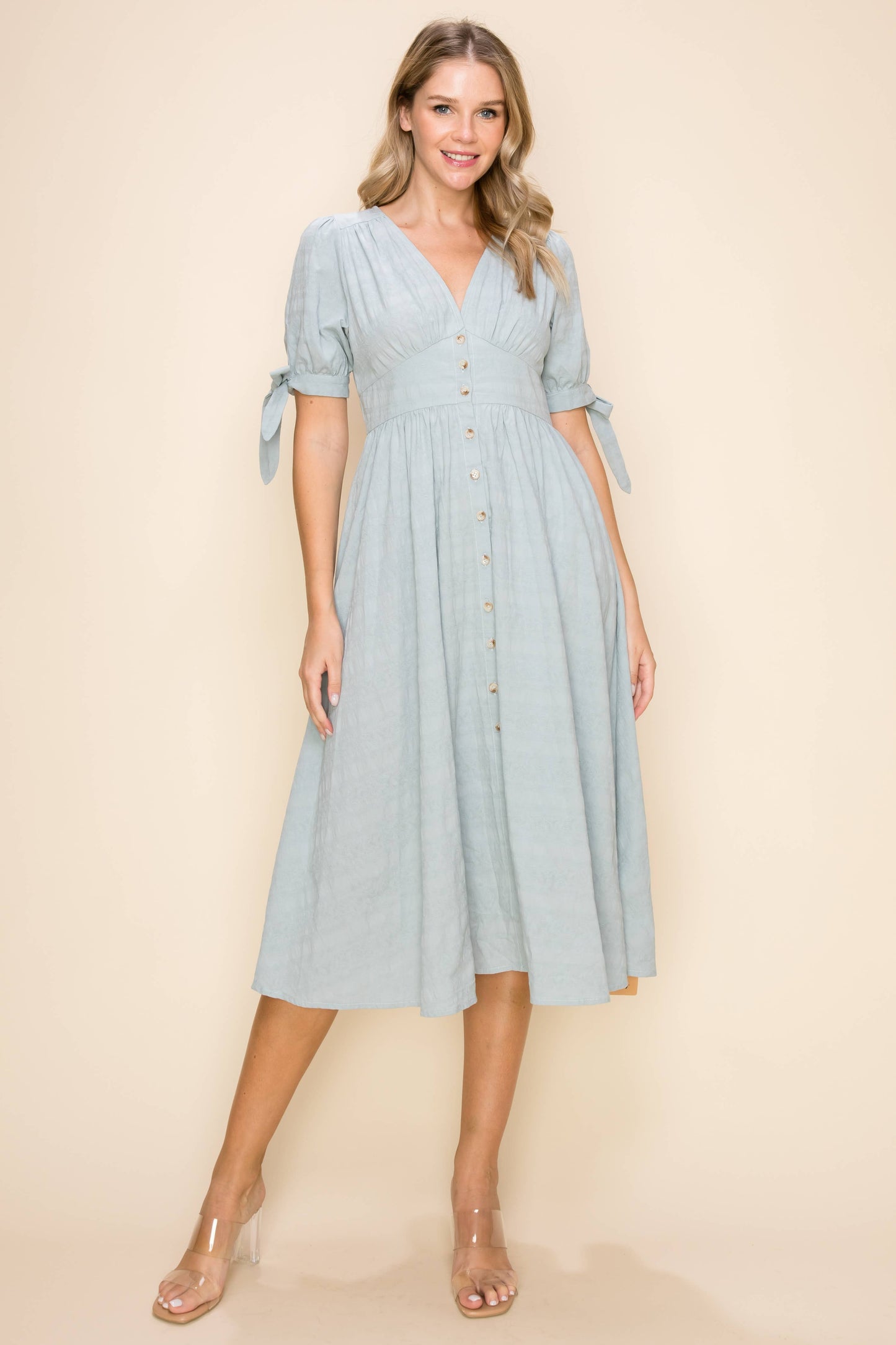 EP-DR1840 Printed Button Midi Dress