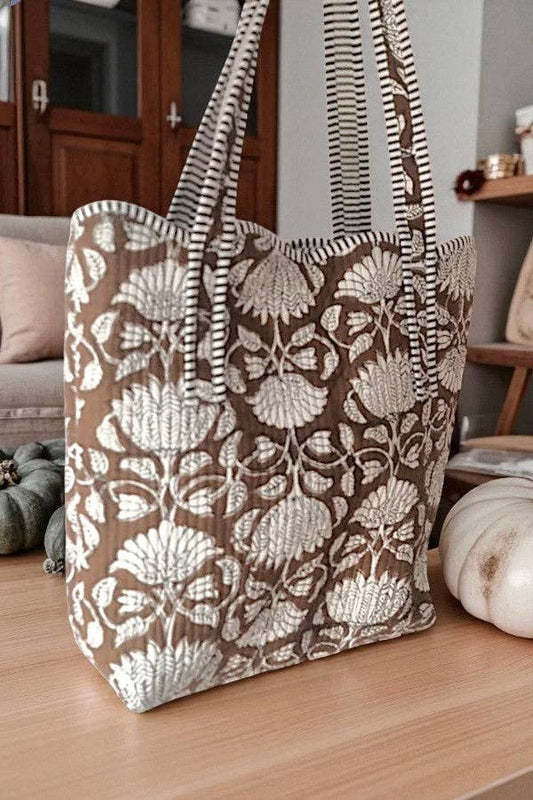 Maple Blossom Brown Scalloped Tote Bag